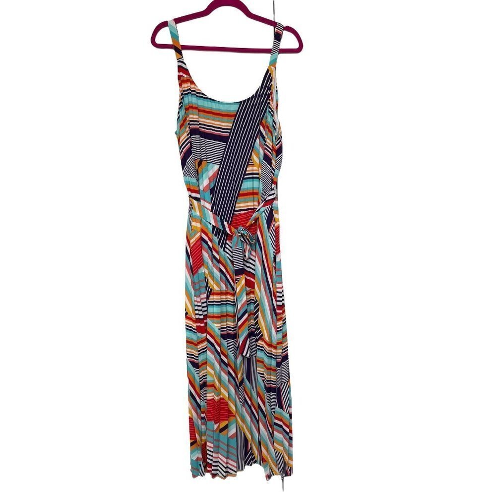 Skies Are Blue Women's Blue Orange Geometric Sleeveless Maxi Dress Size 1X